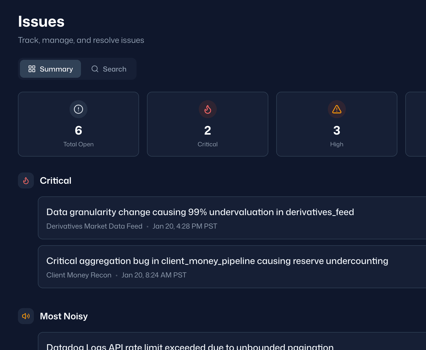 Issue detection dashboard